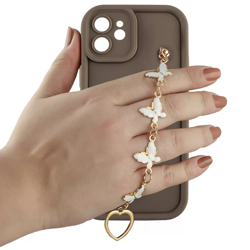 VOLTE-TEL SILICON TPU WITH STRAP ΘΗΚΗ IPHONE 12 6.1in  FULL CAMERA PROTECTION BROWN WITH WHITE BUTTERFLIES - Image 5