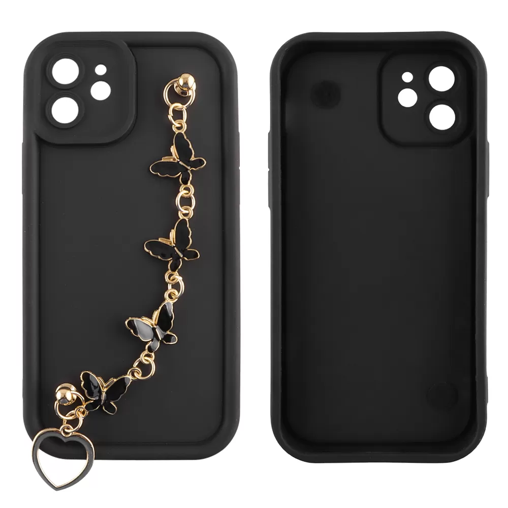 VOLTE-TEL SILICON TPU WITH STRAP ΘΗΚΗ IPHONE 12 6.1in  FULL CAMERA PROTECTION BLACK WITH BLACK BUTTERFLIES - Image 3