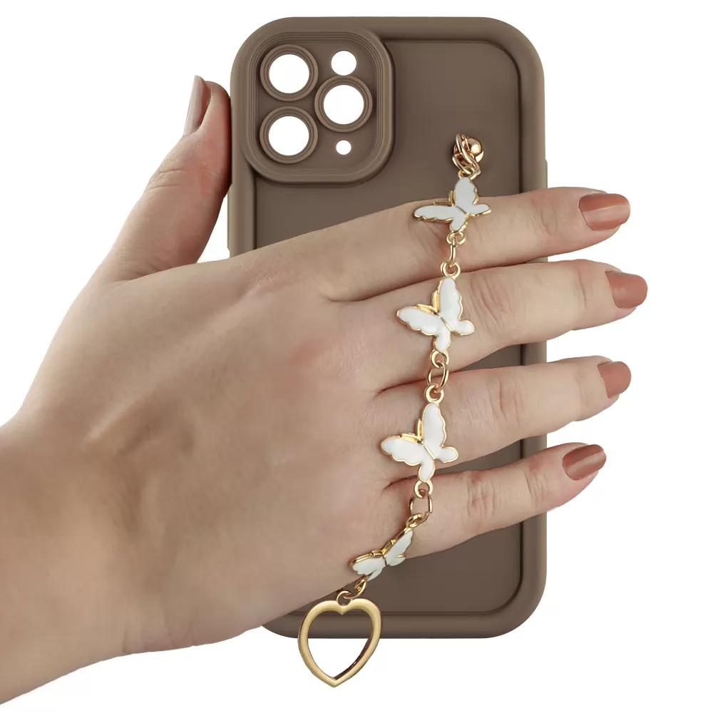 VOLTE-TEL SILICON TPU WITH STRAP ΘΗΚΗ IPHONE 11 PRO 5.8in  FULL CAMERA PROTECTION BROWN WITH WHITE BUTTERFLIES - Image 5