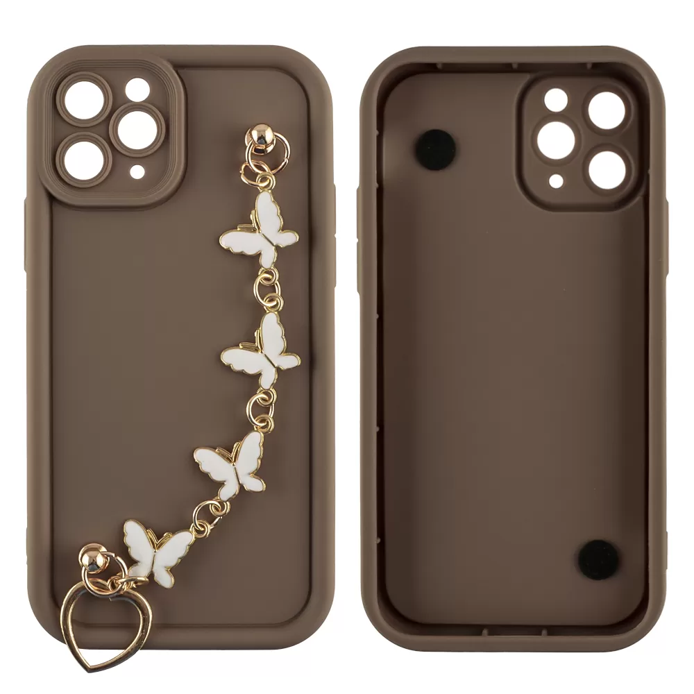 VOLTE-TEL SILICON TPU WITH STRAP ΘΗΚΗ IPHONE 11 PRO 5.8in  FULL CAMERA PROTECTION BROWN WITH WHITE BUTTERFLIES - Image 3