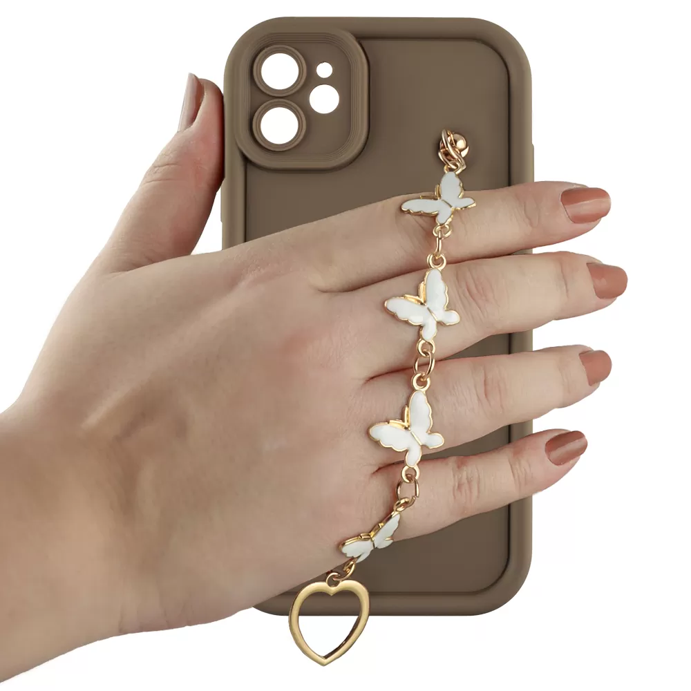 VOLTE-TEL SILICON TPU WITH STRAP ΘΗΚΗ IPHONE 11 6.1in  FULL CAMERA PROTECTION BROWN WITH WHITE BUTTERFLIES - Image 5