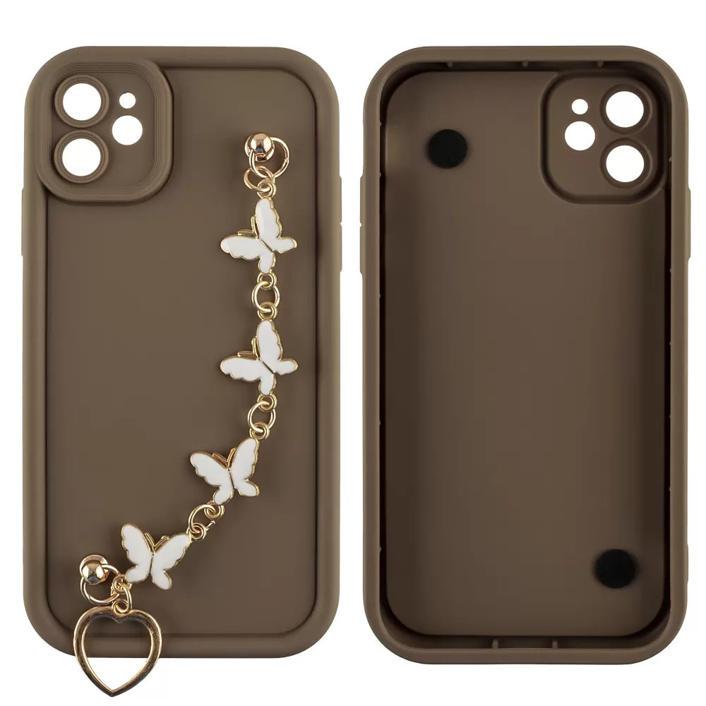 VOLTE-TEL SILICON TPU WITH STRAP ΘΗΚΗ IPHONE 11 6.1in  FULL CAMERA PROTECTION BROWN WITH WHITE BUTTERFLIES - Image 3