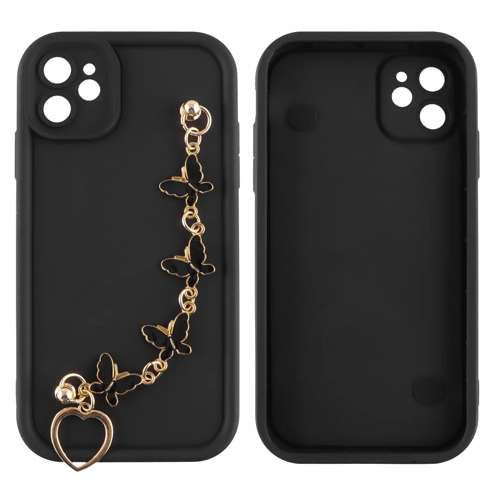 VOLTE-TEL SILICON TPU WITH STRAP ΘΗΚΗ IPHONE 11 6.1in  FULL CAMERA PROTECTION BLACK WITH BLACK BUTTERFLIES - Image 3