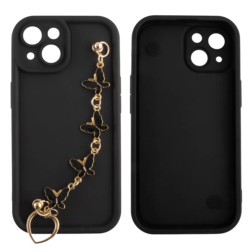 VOLTE-TEL SILICON TPU WITH STRAP ΘΗΚΗ IPHONE 14 6.1in  FULL CAMERA PROTECTION BLACK WITH BLACK BUTTERFLIES - Image 3