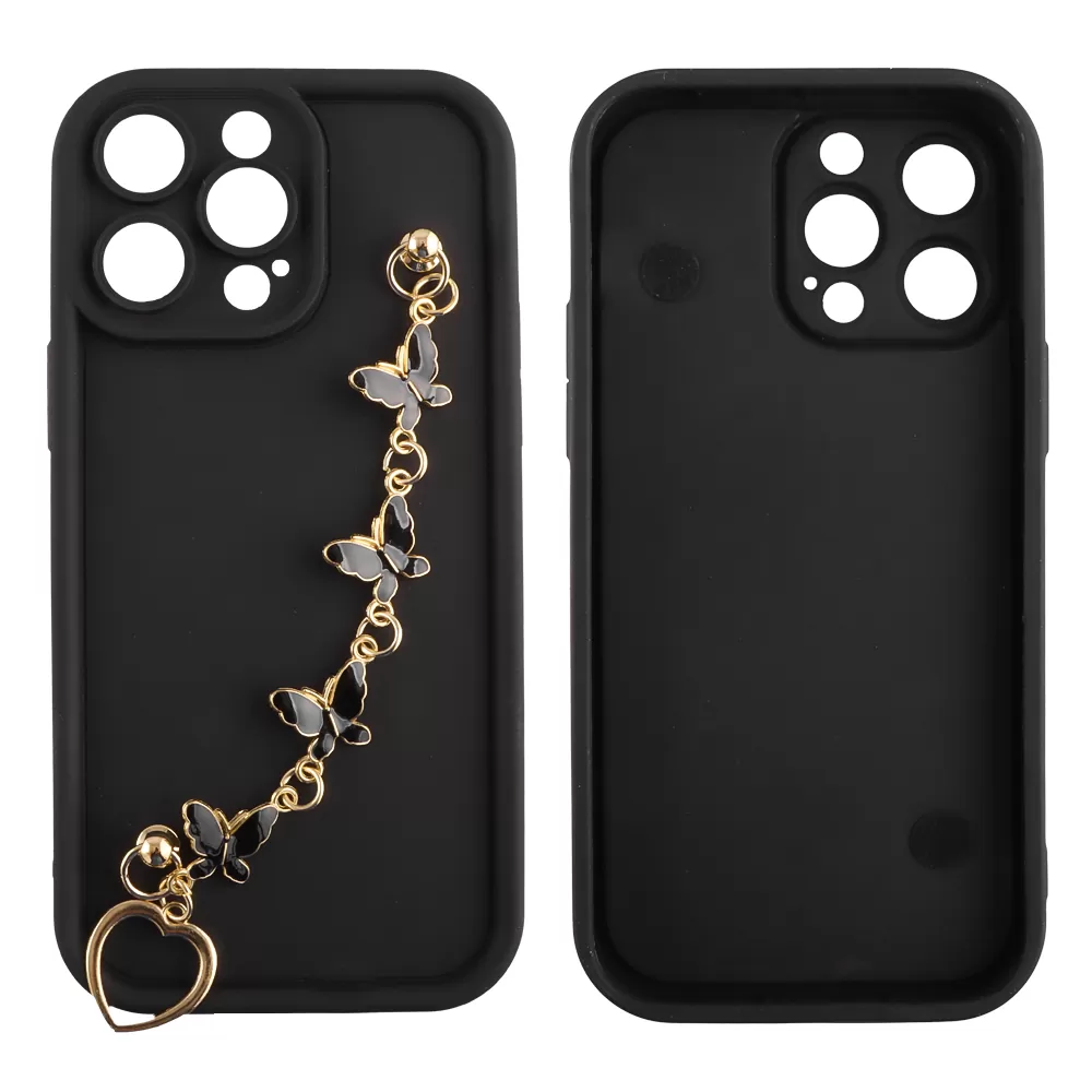 VOLTE-TEL SILICON TPU WITH STRAP ΘΗΚΗ IPHONE 14 PRO MAX 6.7in  FULL CAMERA PROTECTION BLACK WITH BLACK BUTTERFLIES - Image 3