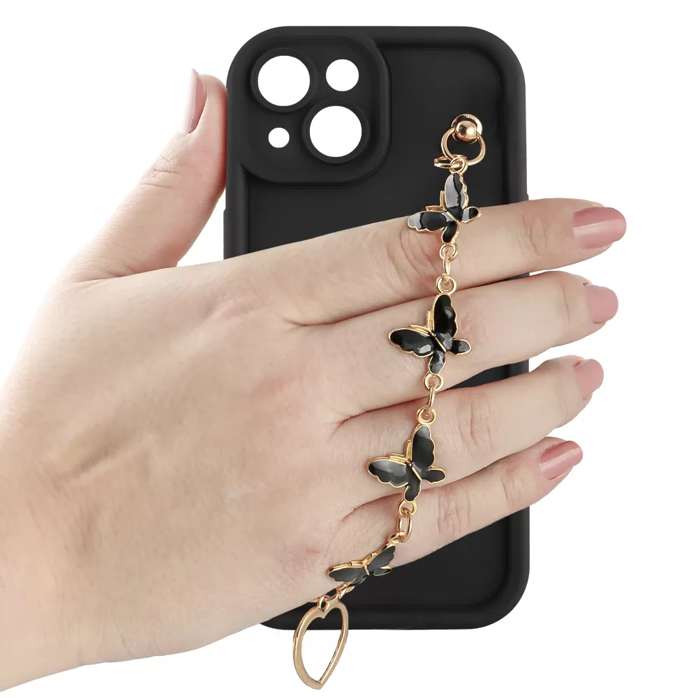 VOLTE-TEL SILICON TPU WITH STRAP ΘΗΚΗ IPHONE 15 6.1in  FULL CAMERA PROTECTION BLACK WITH BLACK BUTTERFLIES - Image 5
