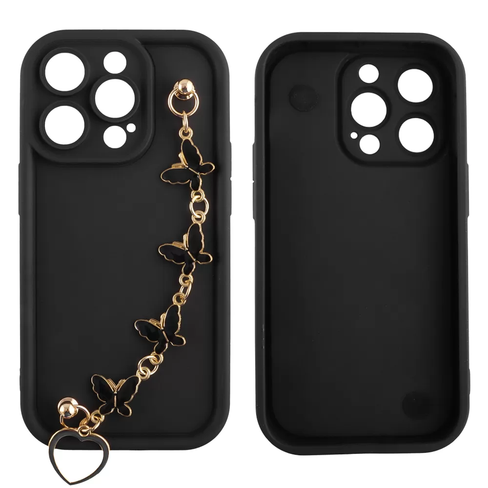 VOLTE-TEL SILICON TPU WITH STRAP ΘΗΚΗ IPHONE 15 PRO MAX 6.7in  FULL CAMERA PROTECTION BLACK WITH BLACK BUTTERFLIES - Image 3