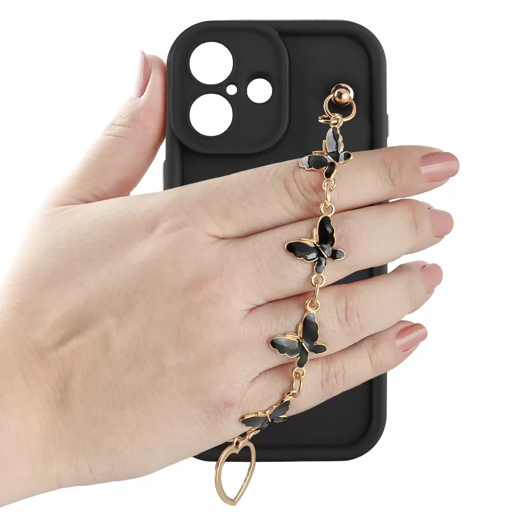 VOLTE-TEL SILICON TPU WITH STRAP ΘΗΚΗ IPHONE 16 6.1in  FULL CAMERA PROTECTION BLACK WITH BLACK BUTTERFLIES - Image 5