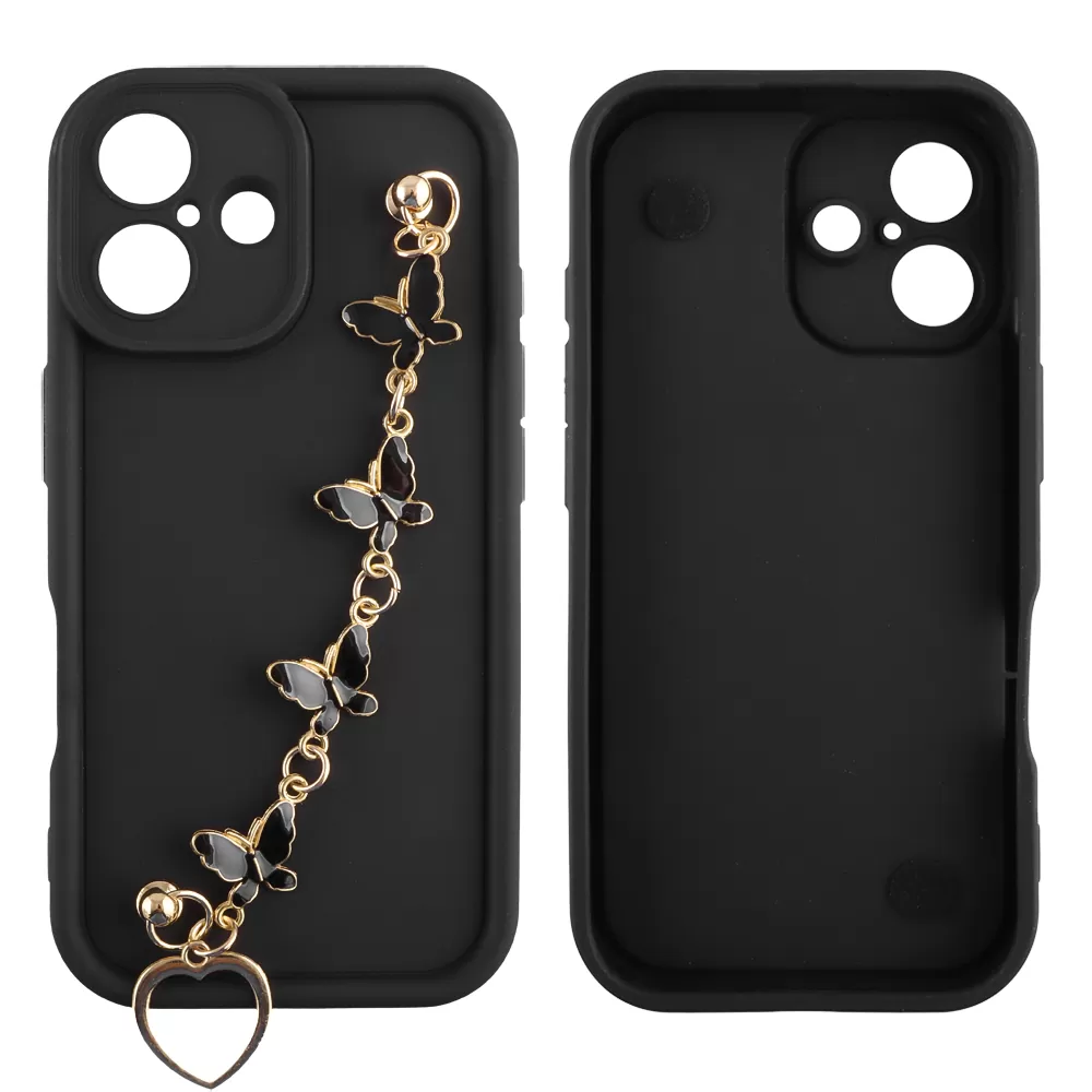 VOLTE-TEL SILICON TPU WITH STRAP ΘΗΚΗ IPHONE 16 6.1in  FULL CAMERA PROTECTION BLACK WITH BLACK BUTTERFLIES - Image 3