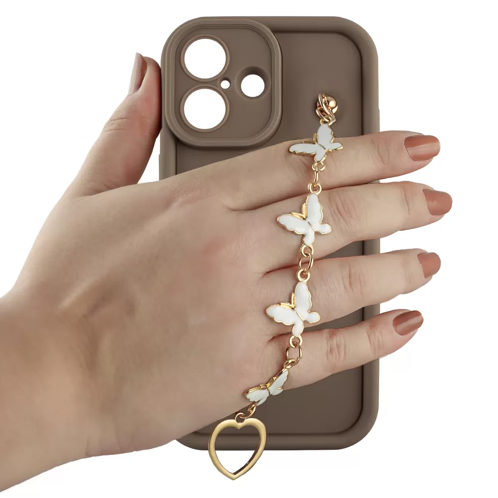 VOLTE-TEL SILICON TPU WITH STRAP ΘΗΚΗ IPHONE 16 6.1in  FULL CAMERA PROTECTION BROWN WITH WHITE BUTTERFLIES - Image 5