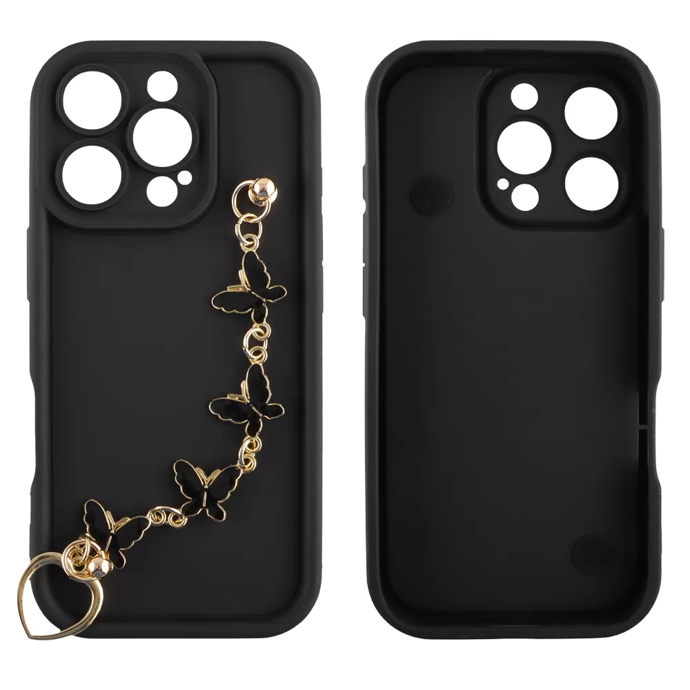 VOLTE-TEL SILICON TPU WITH STRAP ΘΗΚΗ IPHONE 16 PRO 6.3in  FULL CAMERA PROTECTION BLACK WITH BLACK BUTTERFLIES - Image 3