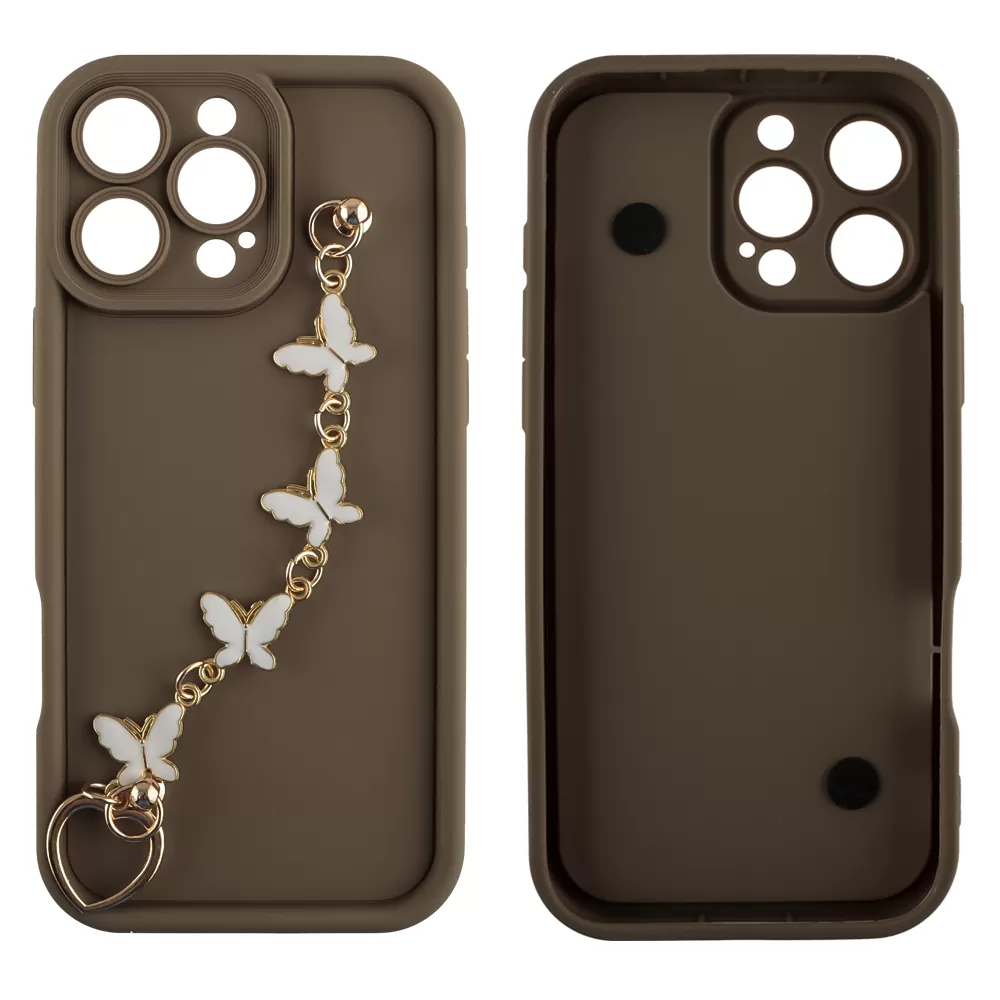 VOLTE-TEL SILICON TPU WITH STRAP ΘΗΚΗ IPHONE 16 PRO 6.3in  FULL CAMERA PROTECTION BROWN WITH WHITE BUTTERFLIES - Image 3