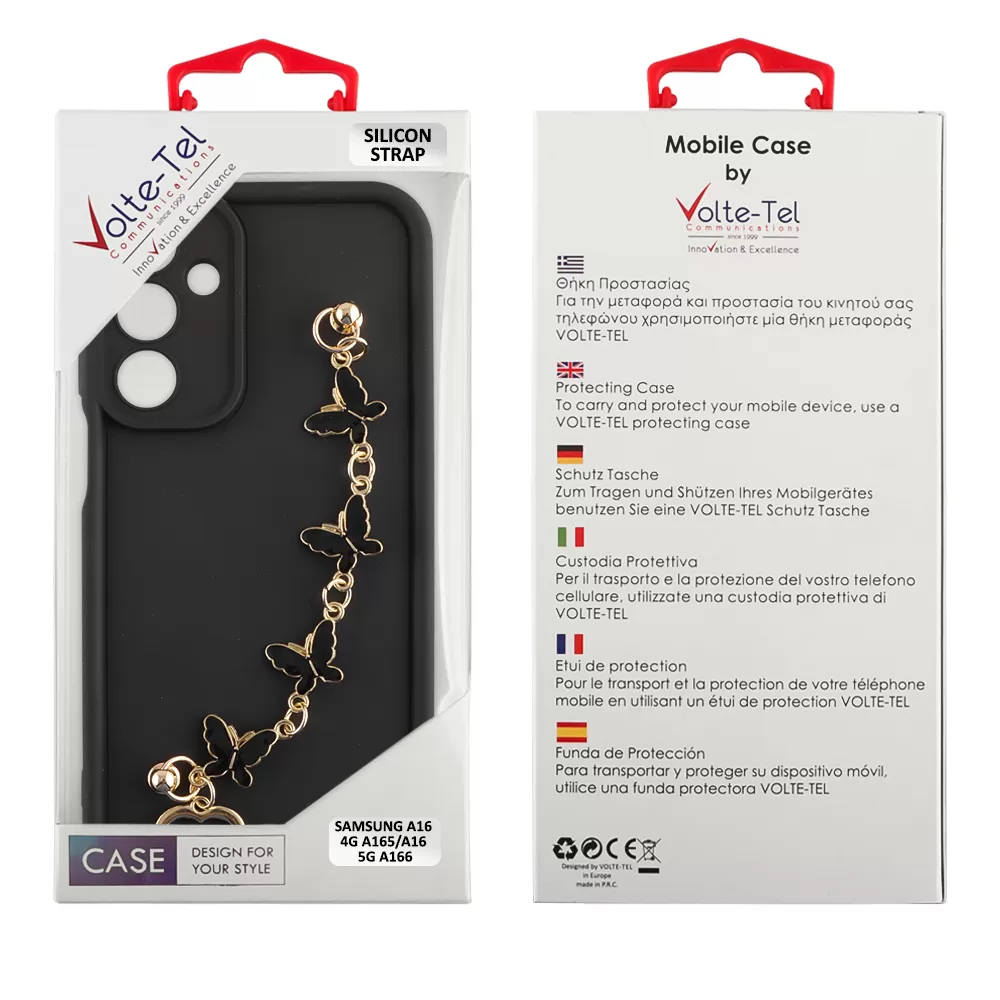 VOLTE-TEL SILICON TPU WITH STRAP ΘΗΚΗ SAMSUNG A16 4G A165/A16 5G A166 6.7in  FULL CAMERA PROTECTION BLACK WITH BLACK BUTTERFLIES - Image 2