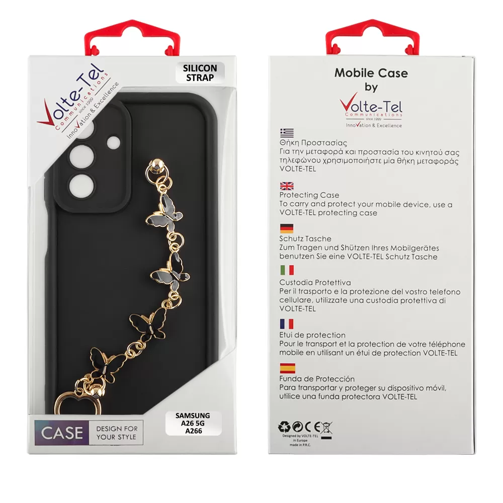 VOLTE-TEL SILICON TPU WITH STRAP ΘΗΚΗ SAMSUNG A26 5G A266 6.7in  FULL CAMERA PROTECTION BLACK WITH BLACK BUTTERFLIES - Image 2
