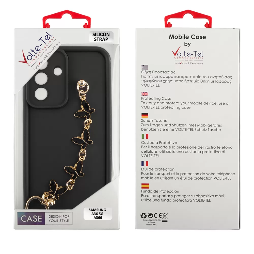 VOLTE-TEL SILICON TPU WITH STRAP ΘΗΚΗ SAMSUNG A36 5G A366 6.7in  FULL CAMERA PROTECTION BLACK WITH BLACK BUTTERFLIES - Image 2