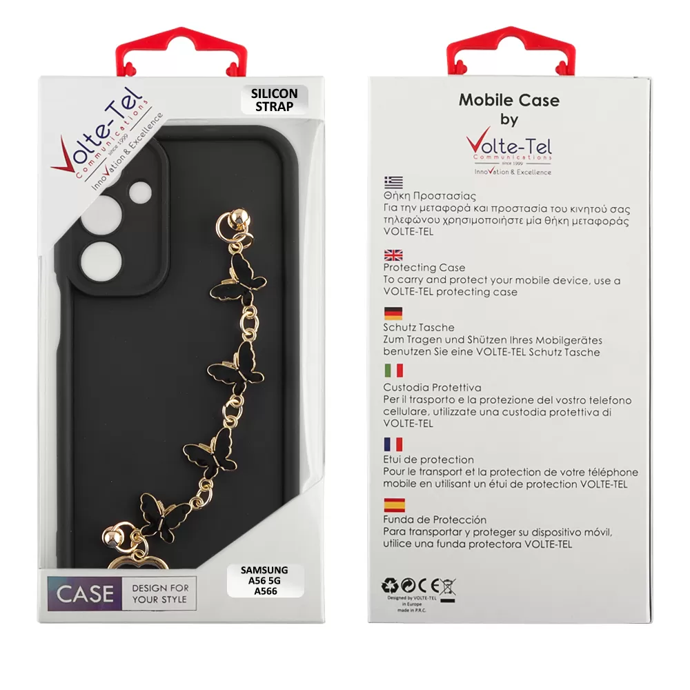VOLTE-TEL SILICON TPU WITH STRAP ΘΗΚΗ SAMSUNG A56 5G A566 6.7in  FULL CAMERA PROTECTION BLACK WITH BLACK BUTTERFLIES - Image 2