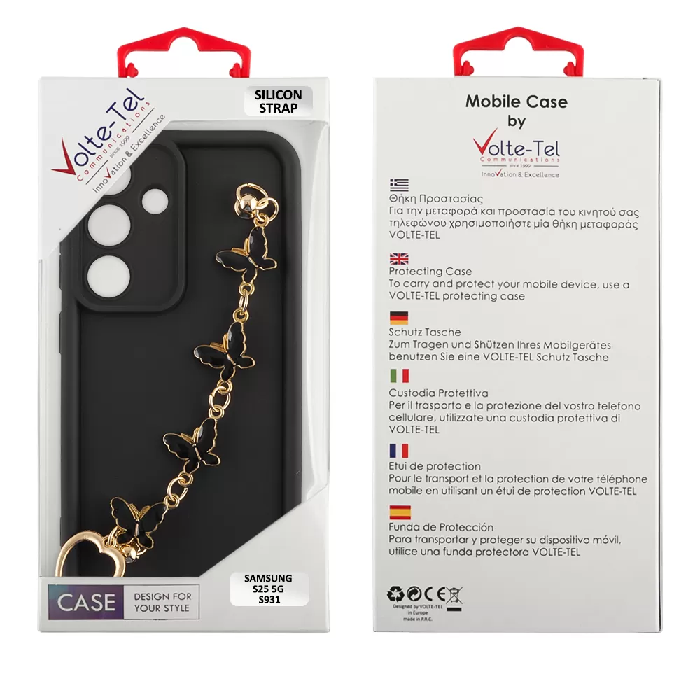 VOLTE-TEL SILICON TPU WITH STRAP ΘΗΚΗ SAMSUNG S25 5G S931 6.2in  FULL CAMERA PROTECTION BLACK WITH BLACK BUTTERFLIES - Image 2