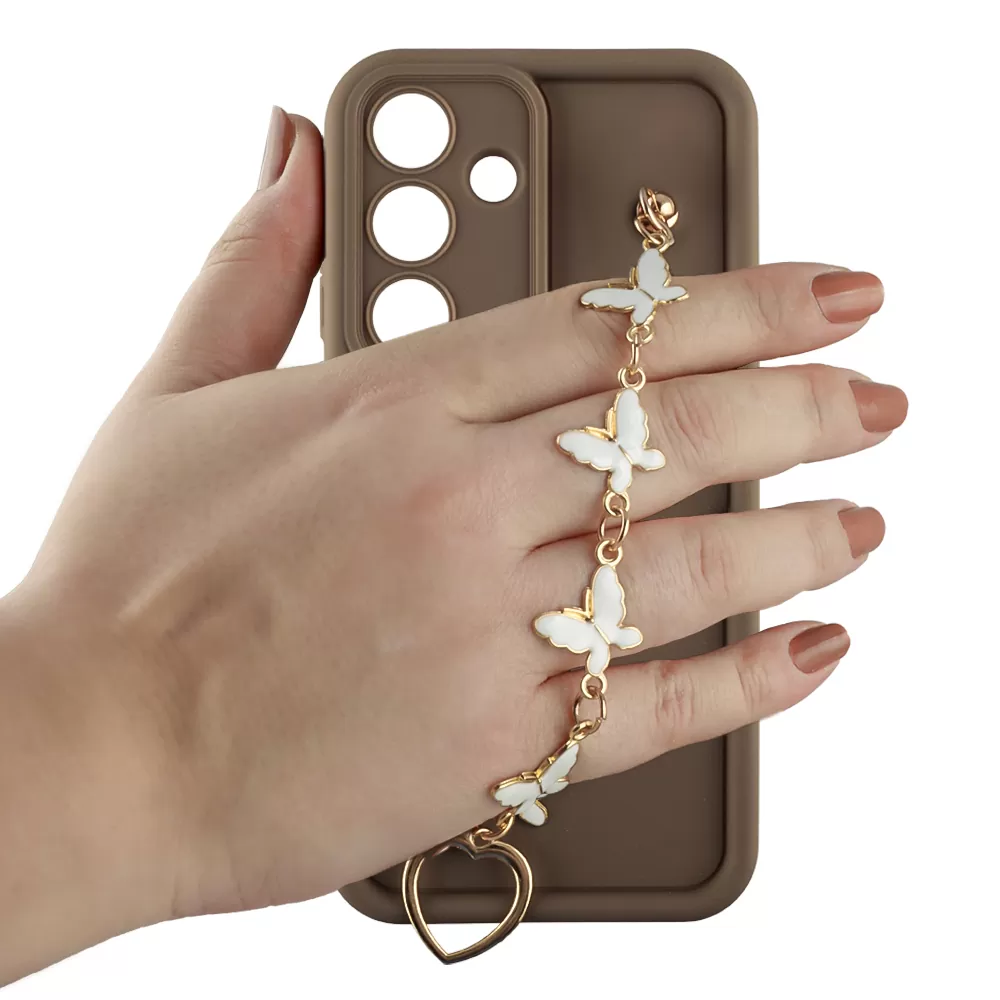 VOLTE-TEL SILICON TPU WITH STRAP ΘΗΚΗ SAMSUNG S25 5G S931 6.2in  FULL CAMERA PROTECTION BROWN WITH WHITE BUTTERFLIES - Image 5
