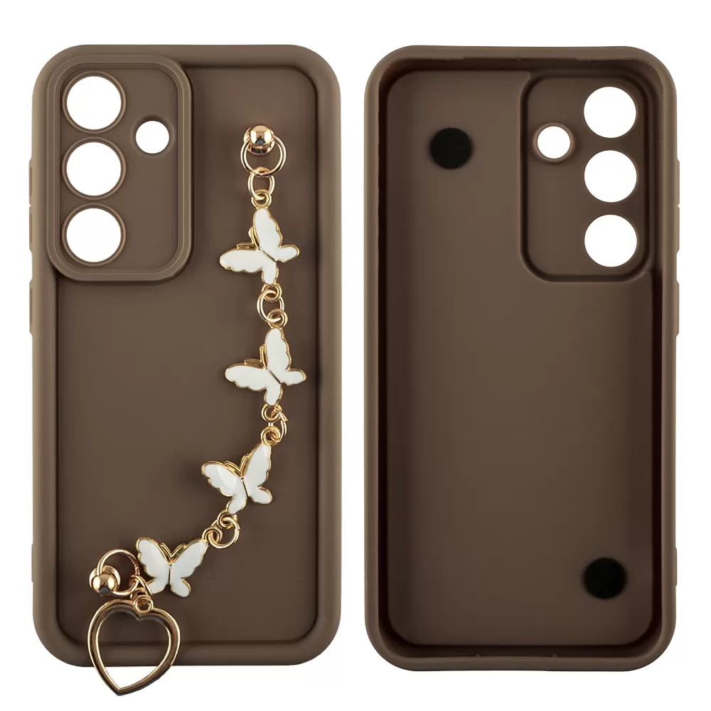VOLTE-TEL SILICON TPU WITH STRAP ΘΗΚΗ SAMSUNG S25 5G S931 6.2in  FULL CAMERA PROTECTION BROWN WITH WHITE BUTTERFLIES - Image 3