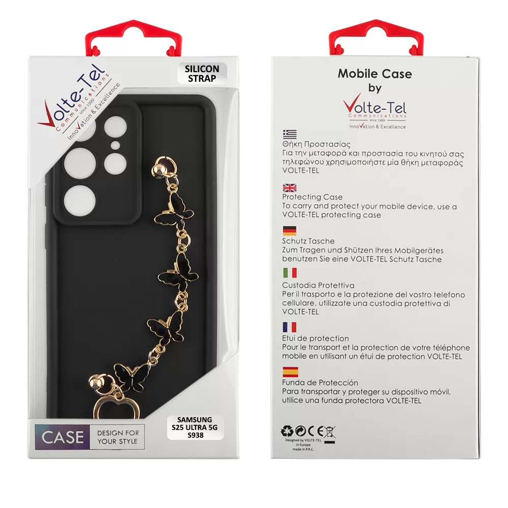 VOLTE-TEL SILICON TPU WITH STRAP ΘΗΚΗ SAMSUNG S25 ULTRA 5G S938 6.9in  FULL CAMERA PROTECTION BLACK WITH BLACK BUTTERFLIES - Image 2