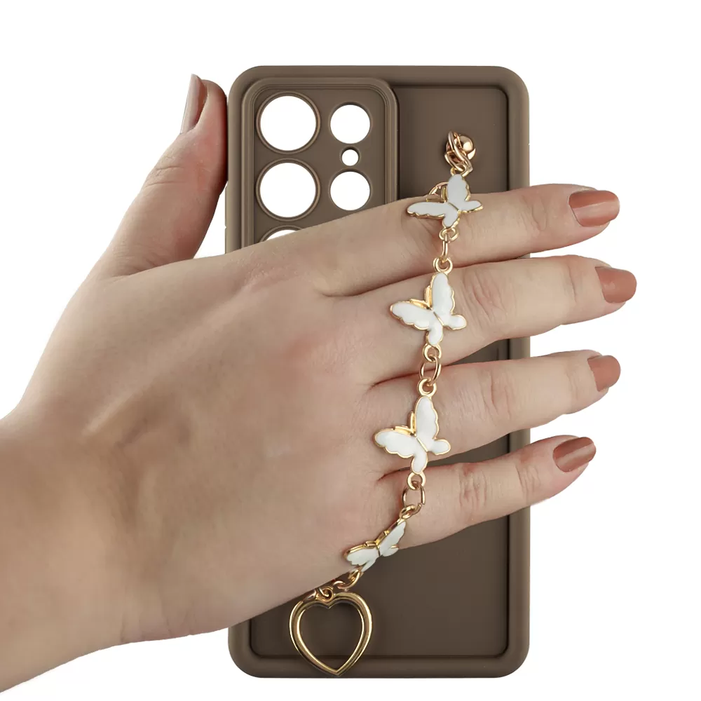 VOLTE-TEL SILICON TPU WITH STRAP ΘΗΚΗ SAMSUNG S25 ULTRA 5G S938 6.9in  FULL CAMERA PROTECTION BROWN WITH WHITE BUTTERFLIES - Image 5