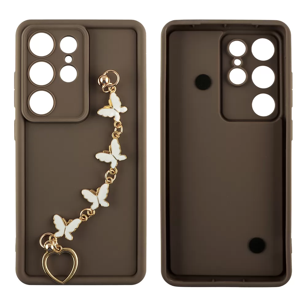 VOLTE-TEL SILICON TPU WITH STRAP ΘΗΚΗ SAMSUNG S25 ULTRA 5G S938 6.9in  FULL CAMERA PROTECTION BROWN WITH WHITE BUTTERFLIES - Image 3