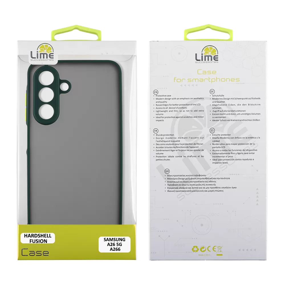LIME HARDSHELL FUSION ΘΗΚΗ SAMSUNG A26 5G A266 6.7in  FULL CAMERA PROTECTION GREEN WITH YELLOW KEYS - Image 2