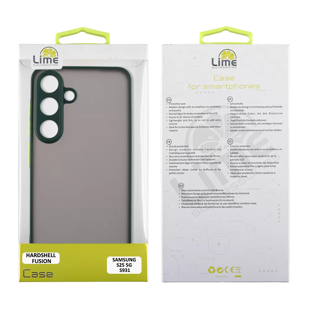 LIME HARDSHELL FUSION ΘΗΚΗ SAMSUNG S25 5G S931 6.2in  FULL CAMERA PROTECTION GREEN WITH YELLOW KEYS - Image 2