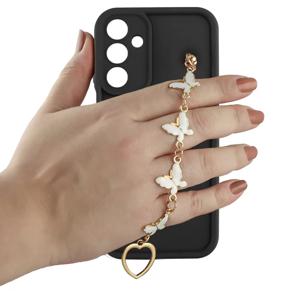 VOLTE-TEL SILICON TPU WITH STRAP ΘΗΚΗ SAMSUNG A56 5G A566 6.7in  FULL CAMERA PROTECTION BLACK WITH WHITE BUTTERFLIES - Image 5