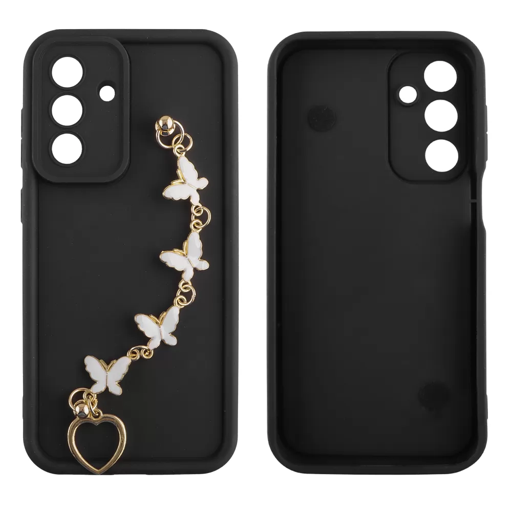 VOLTE-TEL SILICON TPU WITH STRAP ΘΗΚΗ SAMSUNG A56 5G A566 6.7in  FULL CAMERA PROTECTION BLACK WITH WHITE BUTTERFLIES - Image 3