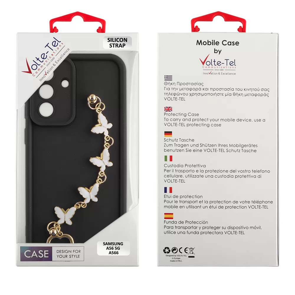 VOLTE-TEL SILICON TPU WITH STRAP ΘΗΚΗ SAMSUNG A56 5G A566 6.7in  FULL CAMERA PROTECTION BLACK WITH WHITE BUTTERFLIES - Image 2