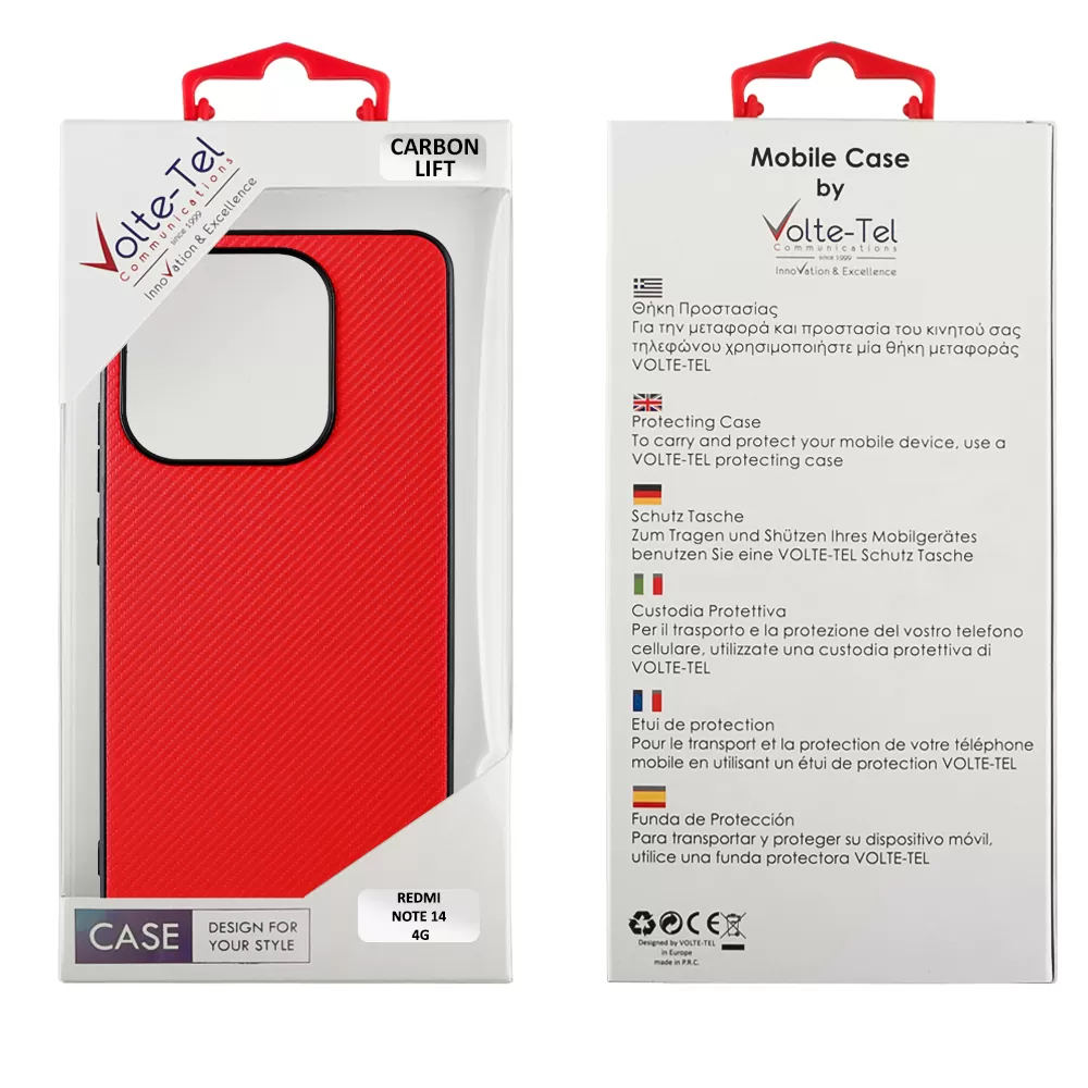 VOLTE-TEL CARBON LIFT ΘΗΚΗ XIAOMI REDMI NOTE 14 4G 6.67in  CAMERA GUARD RED - Image 2