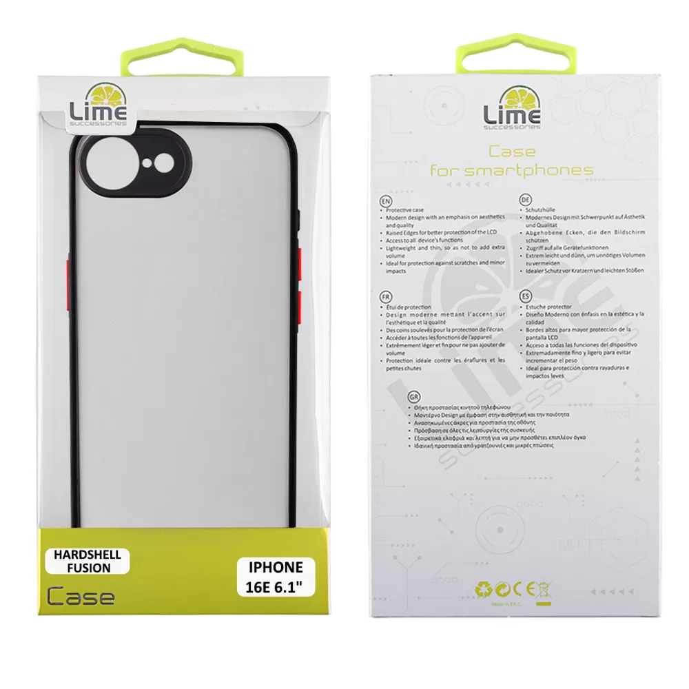LIME HARDSHELL FUSION ΘΗΚΗ IPHONE 16E/ IPHONE 17E 6.1in  FULL CAMERA PROTECTION BLACK WITH RED KEYS - Image 2