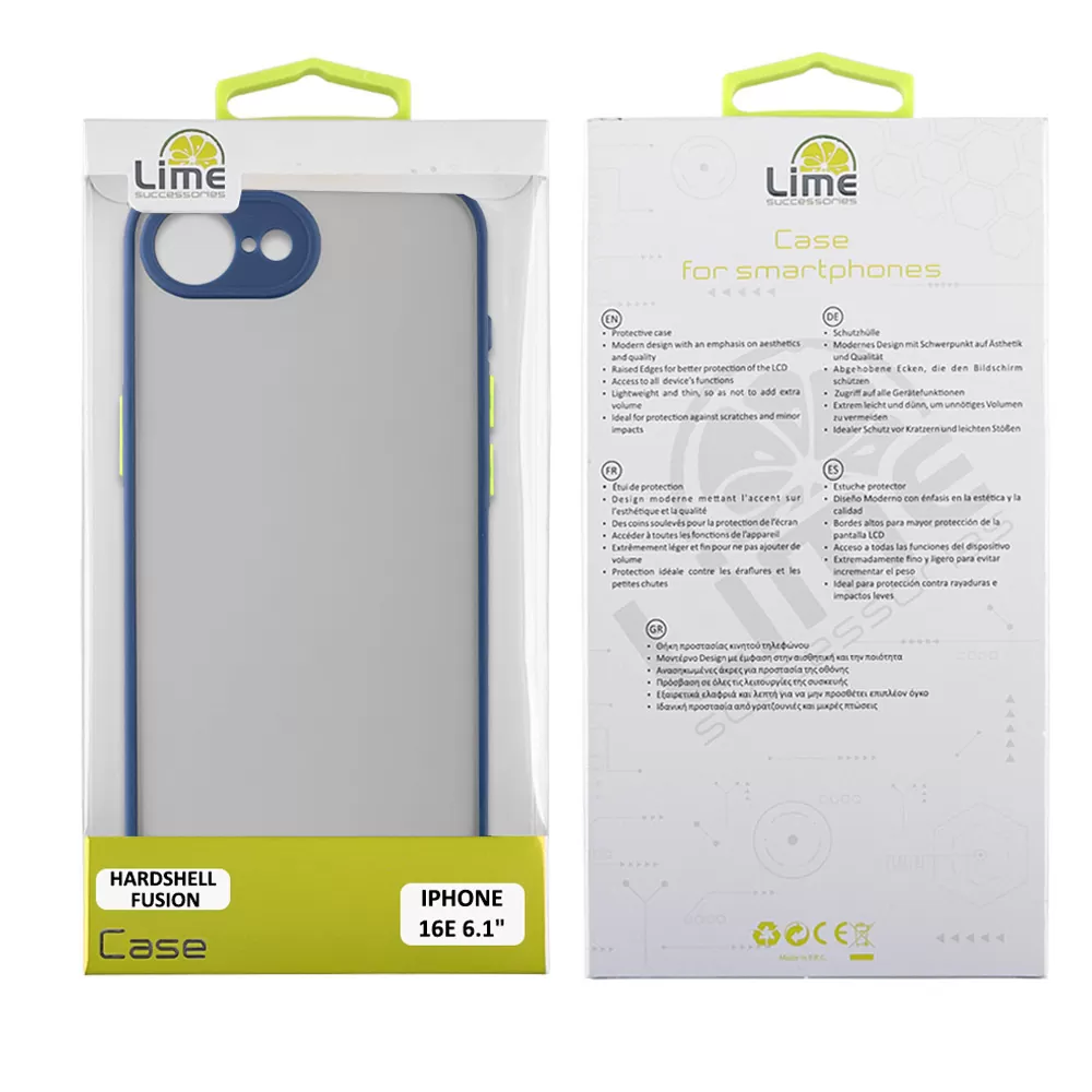 LIME HARDSHELL FUSION ΘΗΚΗ IPHONE 16E/ IPHONE 17E 6.1in  FULL CAMERA PROTECTION BLUE WITH YELLOW KEYS - Image 2