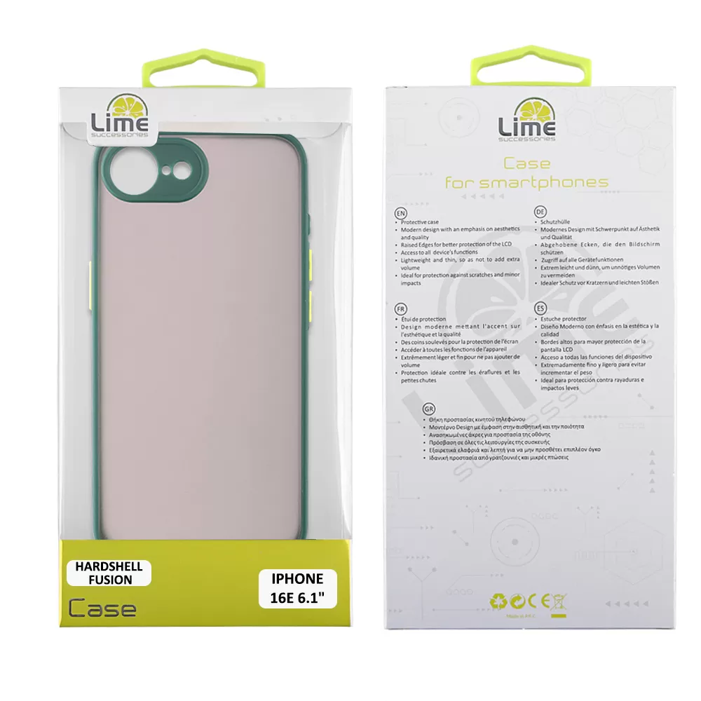 LIME HARDSHELL FUSION ΘΗΚΗ IPHONE 16E/ IPHONE 17E 6.1in  FULL CAMERA PROTECTION GREEN WITH YELLOW KEYS - Image 2