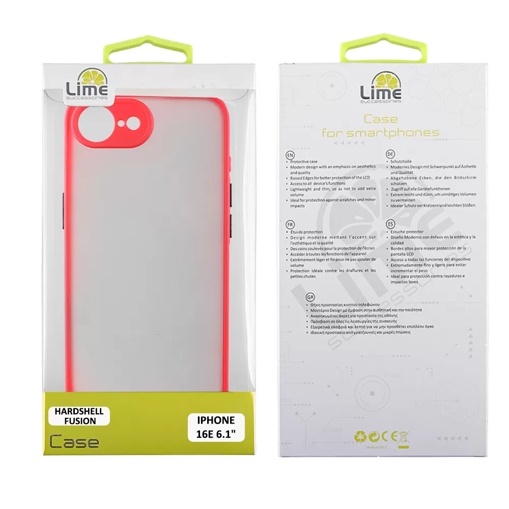 LIME HARDSHELL FUSION ΘΗΚΗ IPHONE 16E/ IPHONE 17E 6.1in  FULL CAMERA PROTECTION RED WITH BLACK KEYS - Image 2
