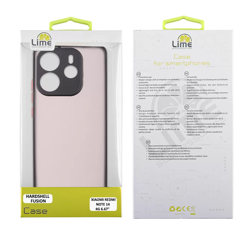 LIME HARDSHELL FUSION ΘΗΚΗ XIAOMI REDMI NOTE 14 4G 6.67in  FULL CAMERA PROTECTION BLACK WITH RED KEYS - Image 2