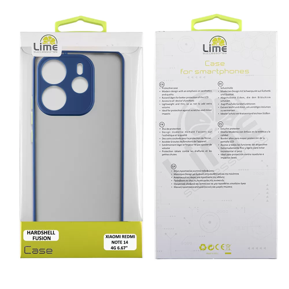LIME HARDSHELL FUSION ΘΗΚΗ XIAOMI REDMI NOTE 14 4G 6.67in  FULL CAMERA PROTECTION BLUE WITH YELLOW KEYS - Image 2