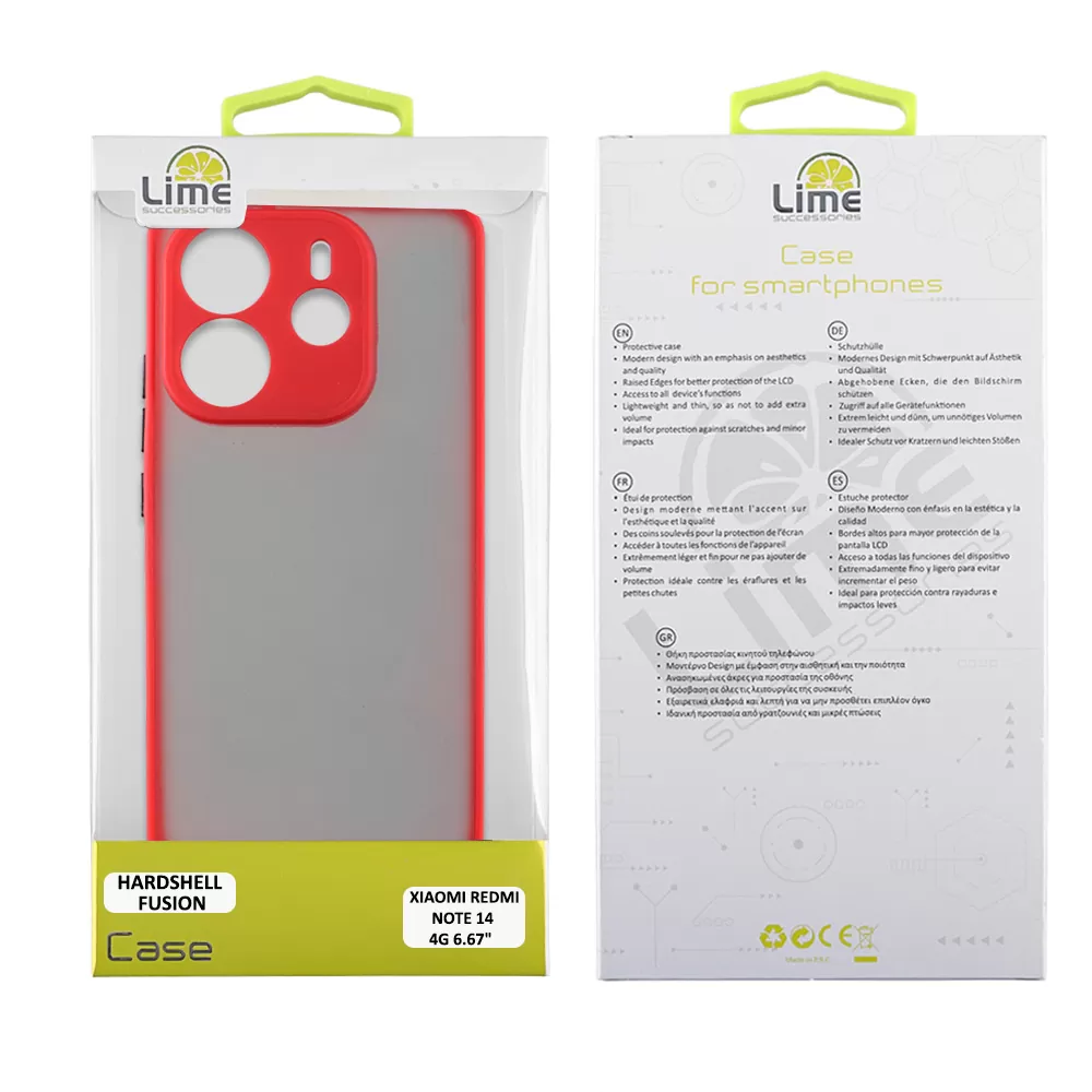 LIME HARDSHELL FUSION ΘΗΚΗ XIAOMI REDMI NOTE 14 4G 6.67in  FULL CAMERA PROTECTION RED WITH BLACK KEYS - Image 2