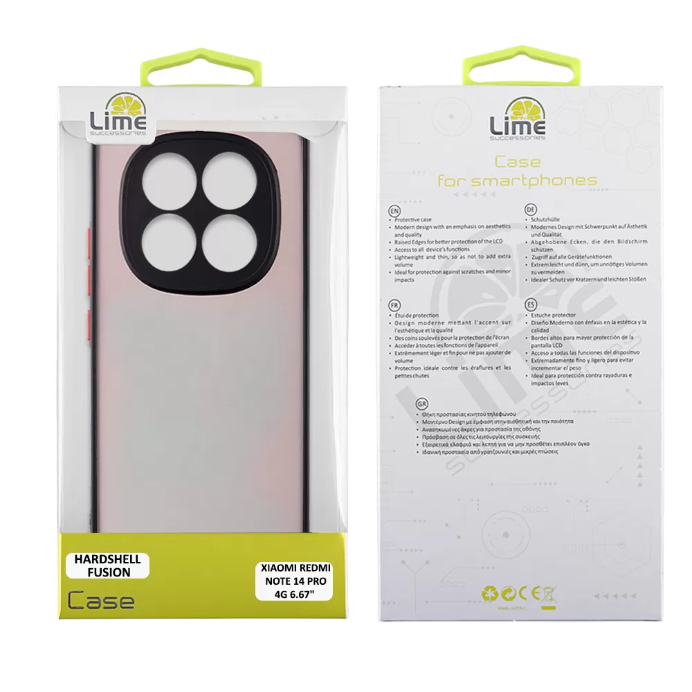 LIME HARDSHELL FUSION ΘΗΚΗ XIAOMI REDMI NOTE 14 PRO 4G 6.67in  FULL CAMERA PROTECTION BLACK WITH RED KEYS - Image 2