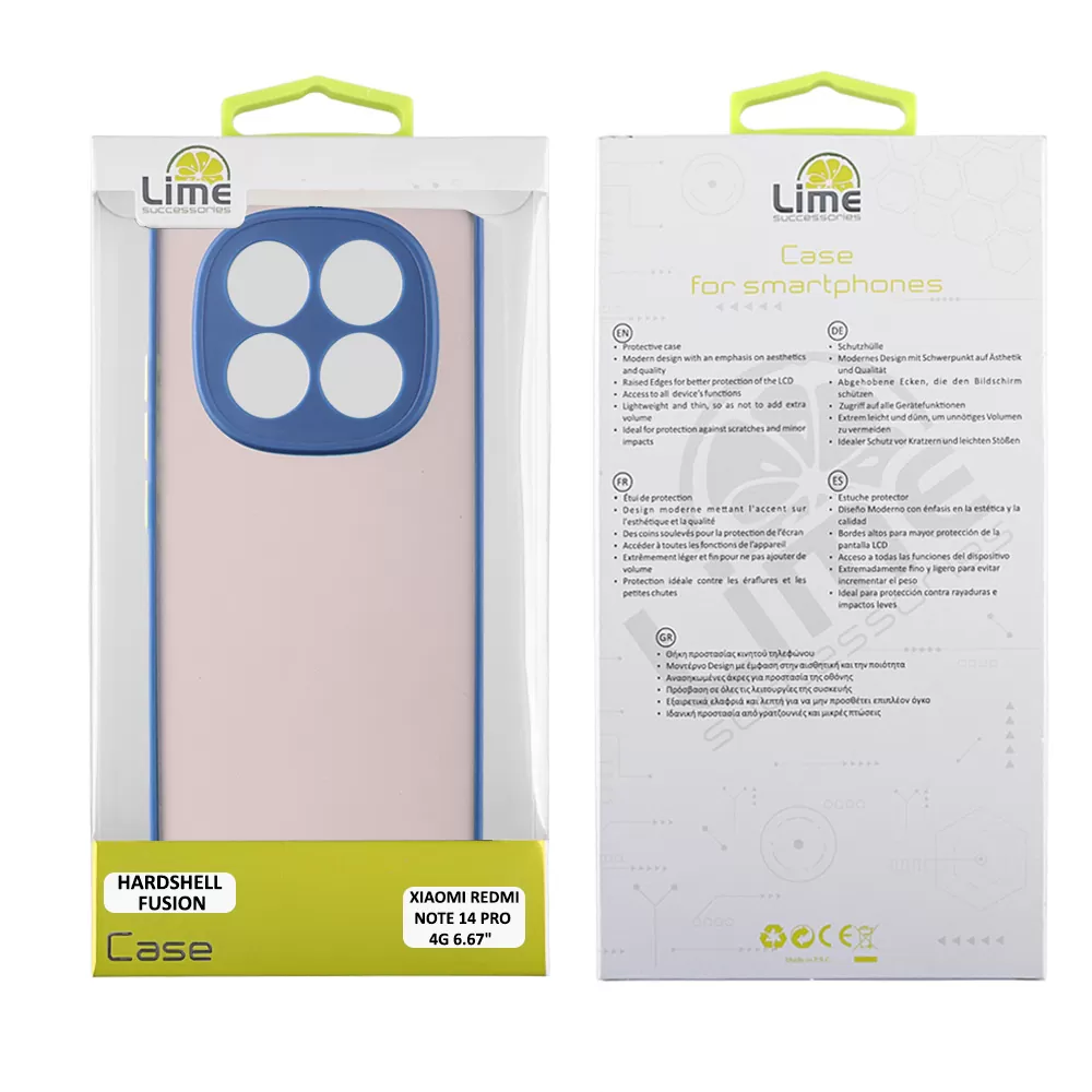 LIME HARDSHELL FUSION ΘΗΚΗ XIAOMI REDMI NOTE 14 PRO 4G 6.67in  FULL CAMERA PROTECTION BLUE WITH YELLOW KEYS - Image 2