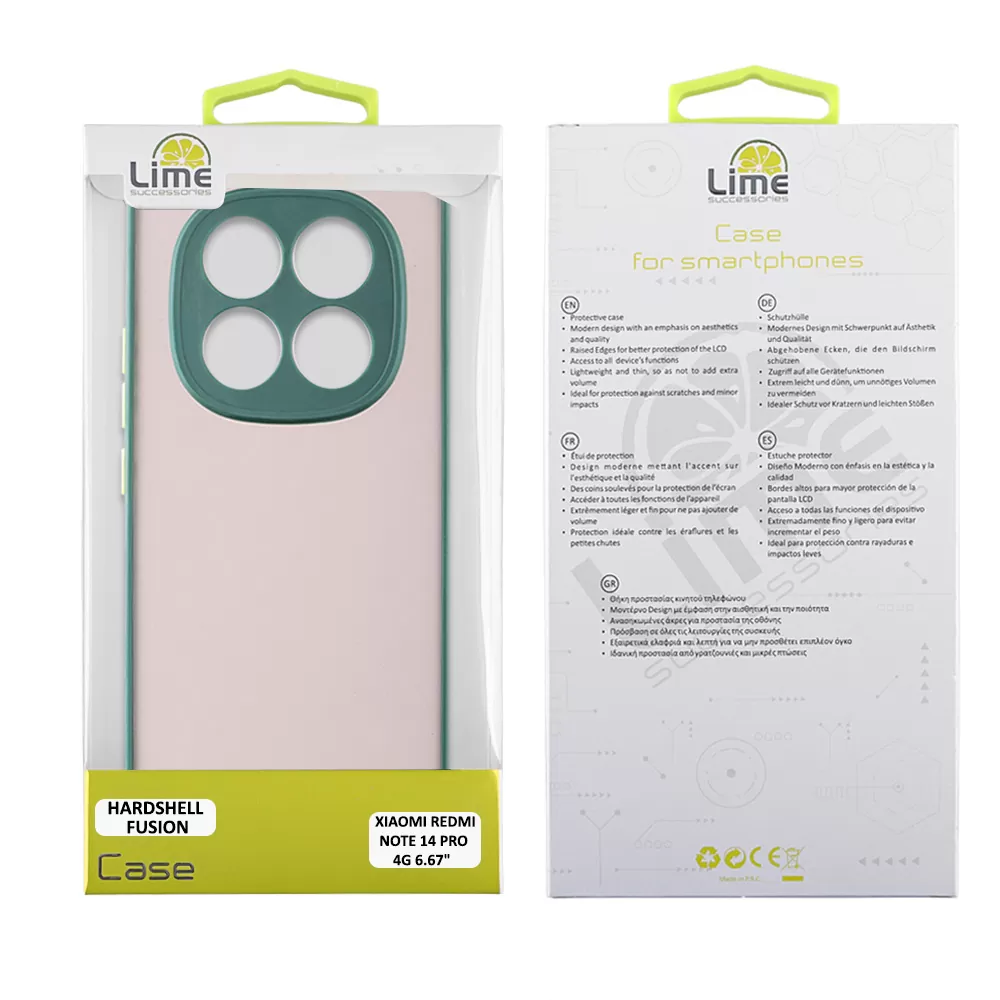 LIME HARDSHELL FUSION ΘΗΚΗ XIAOMI REDMI NOTE 14 PRO 4G 6.67in  FULL CAMERA PROTECTION GREEN WITH YELLOW KEYS - Image 2