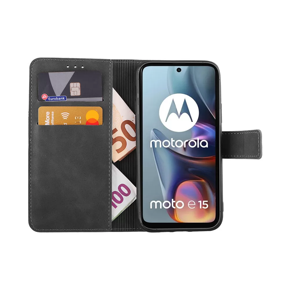LIME ESSENTIAL ΘΗΚΗ MOTOROLA MOTO E15 4G 6.67in  MAGNET BOOK STAND CLIP GREY - Image 5