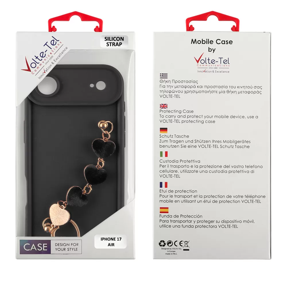 VOLTE-TEL SILICON TPU WITH STRAP ΘΗΚΗ IPHONE 17 AIR 6.5in  FULL CAMERA PROTECTION BLACK WITH BLACK HEARTS - Image 2
