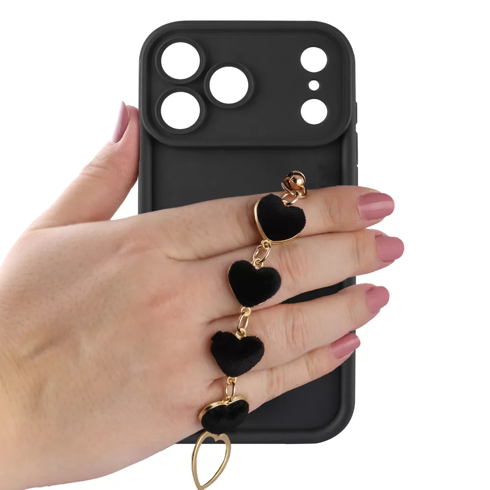 VOLTE-TEL SILICON TPU WITH STRAP ΘΗΚΗ IPHONE 17 PRO MAX 6.9in  FULL CAMERA PROTECTION BLACK WITH BLACK HEARTS - Image 5