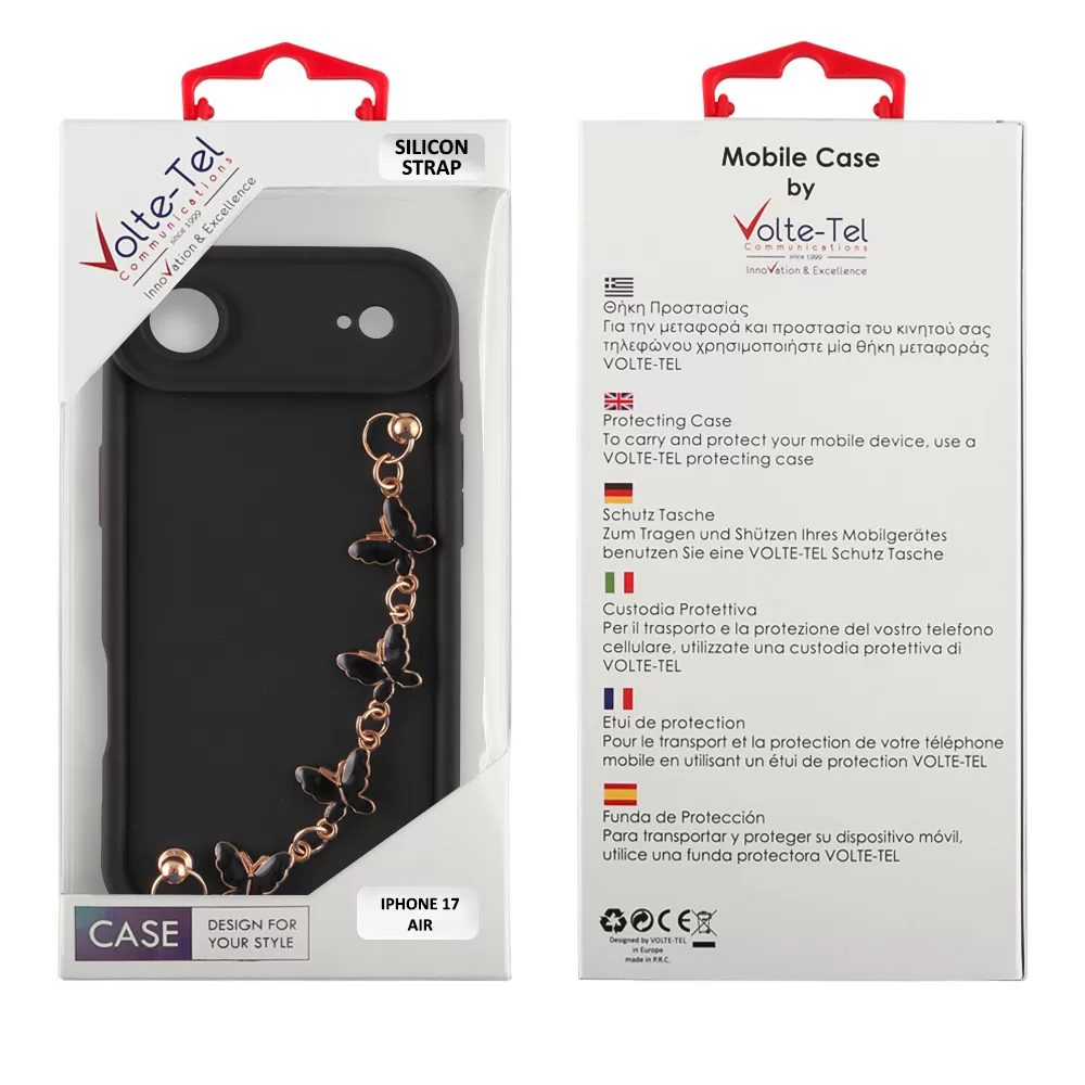 VOLTE-TEL SILICON TPU WITH STRAP ΘΗΚΗ IPHONE 17 AIR 6.5in  FULL CAMERA PROTECTION BLACK WITH BLACK BUTTERFLIES - Image 2