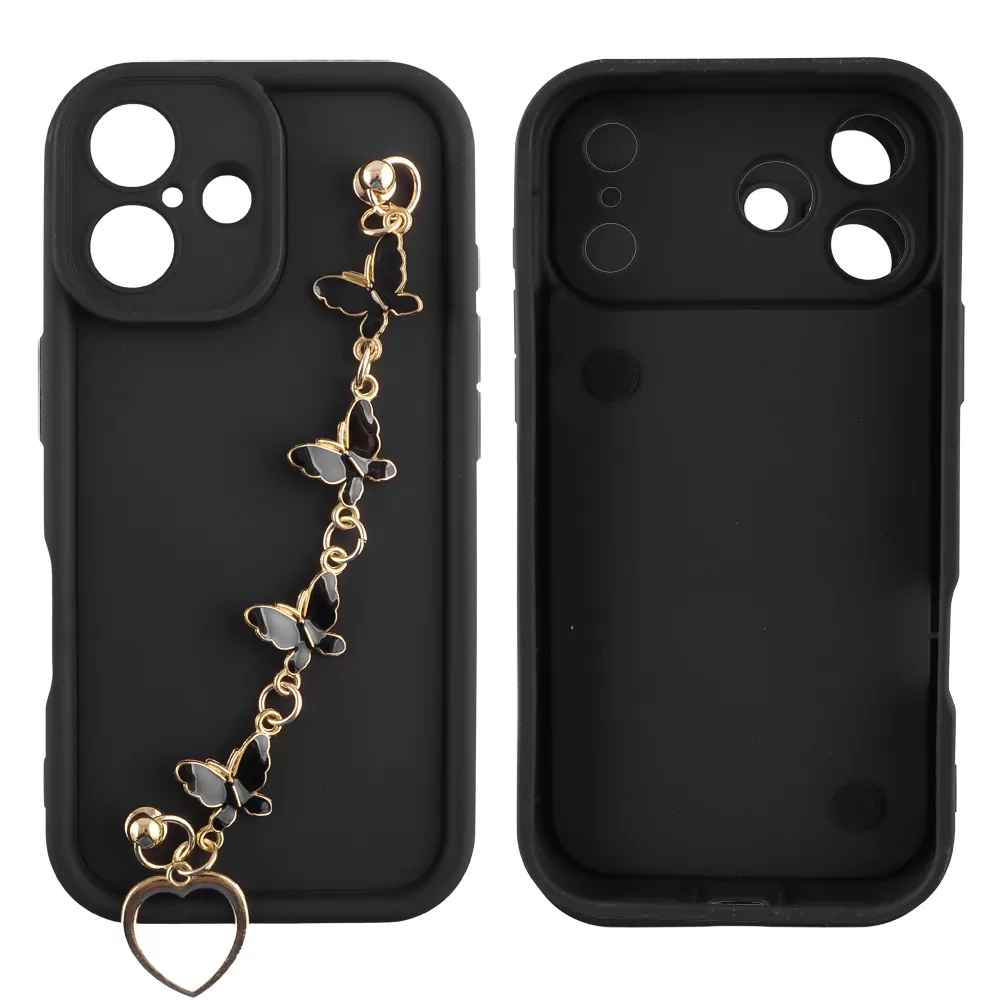 VOLTE-TEL SILICON TPU WITH STRAP ΘΗΚΗ IPHONE 17 PRO MAX 6.9in  FULL CAMERA PROTECTION BLACK WITH BLACK BUTTERFLIES - Image 3