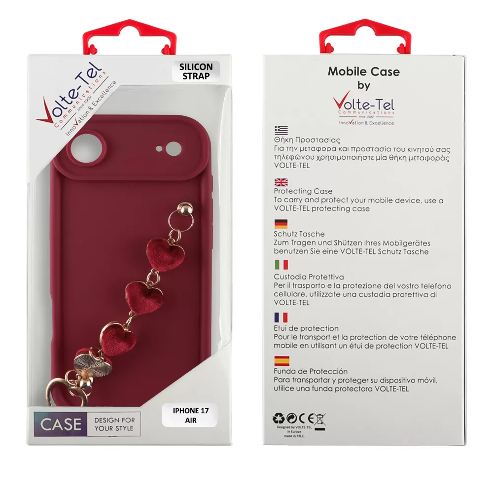 VOLTE-TEL SILICON TPU WITH STRAP ΘΗΚΗ IPHONE 17 AIR 6.5in  FULL CAMERA PROTECTION BURGUNDY WITH RED HEARTS - Image 2