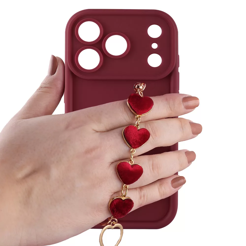 VOLTE-TEL SILICON TPU WITH STRAP ΘΗΚΗ IPHONE 17 PRO 6.3in  FULL CAMERA PROTECTION BURGUNDY WITH RED HEARTS - Image 5