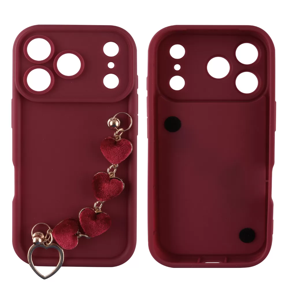 VOLTE-TEL SILICON TPU WITH STRAP ΘΗΚΗ IPHONE 17 PRO 6.3in  FULL CAMERA PROTECTION BURGUNDY WITH RED HEARTS - Image 3